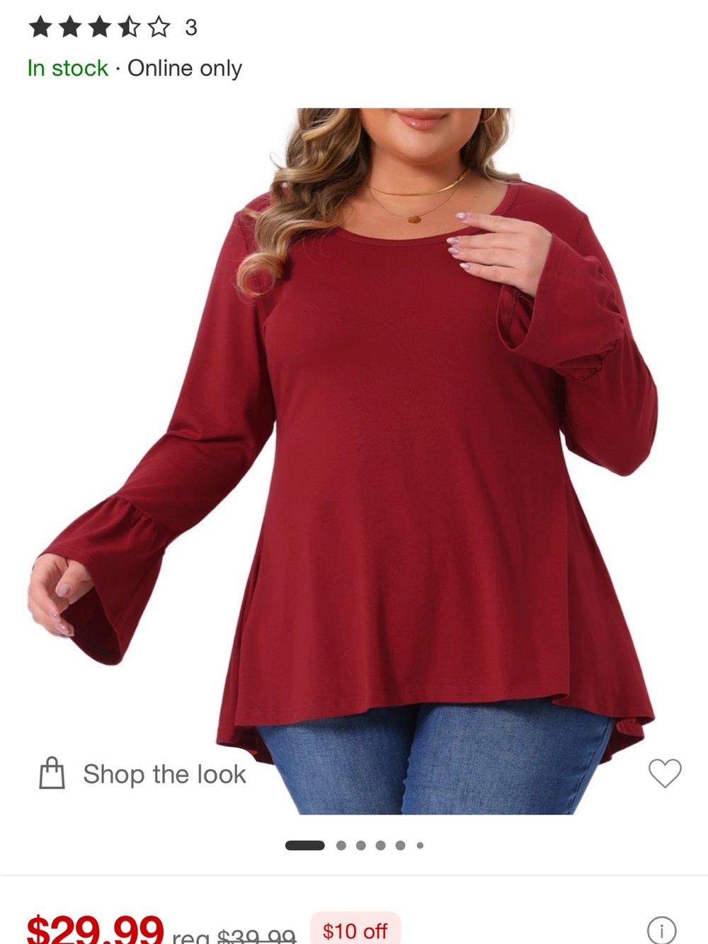 Target Plus-Size Bell Sleeve Tunic Top - Burgundy Red